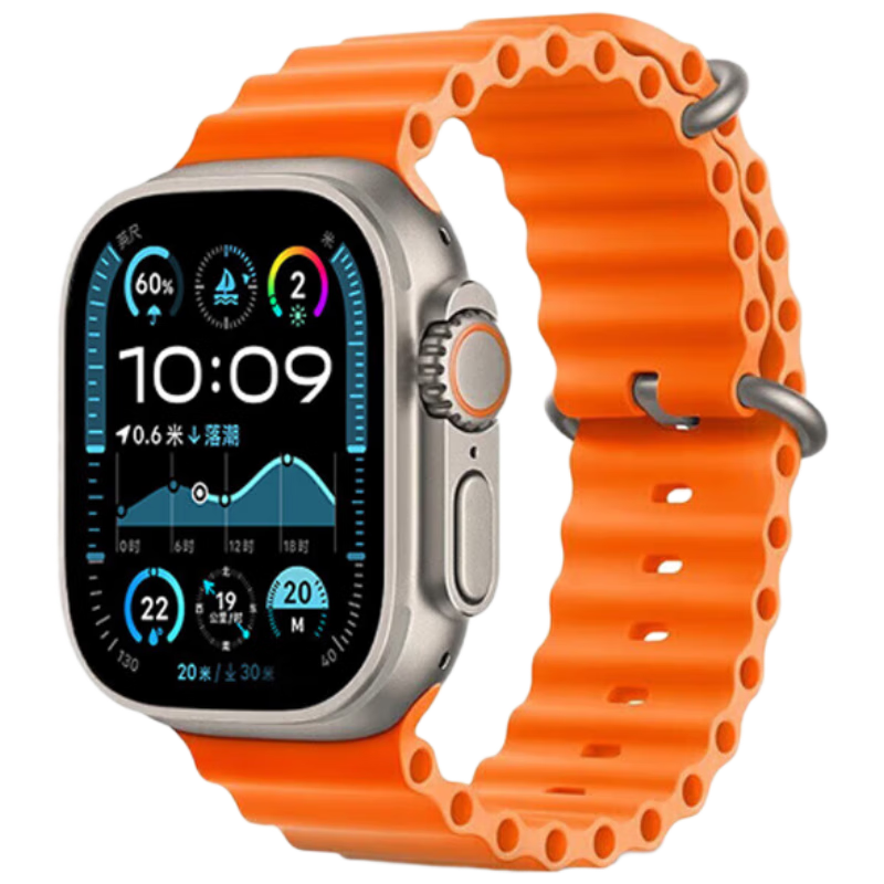 W&P 26 New Apple Watch Band Compatible with Apple Watch Ultra 4/3/2, Ocean Silicone Double-Clasp Loop Strap for IWatch S12/11/10/9/8/SE, Orange
