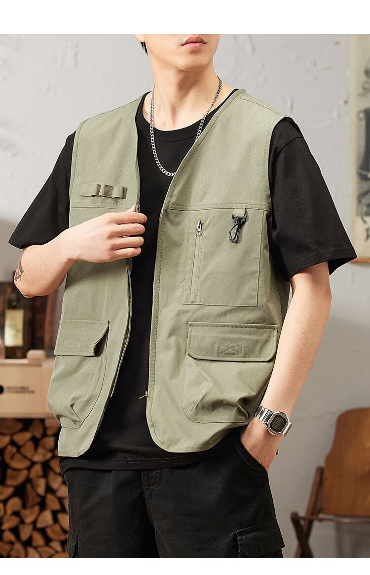 TUCANO Men's Summer Outdoor Workwear Vest Fashionable Sleeveless V-Neck Jacket Military Green 3XL 16