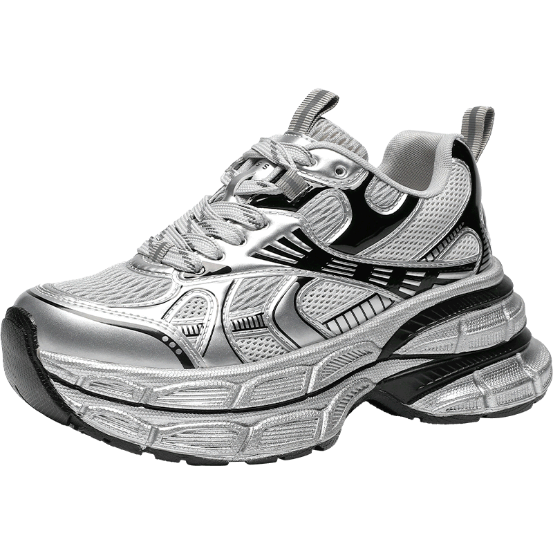 ZHR Dad Shoes for Women, Summer Mesh Breathable Thick-Soled Height-Increasing Women's Shoes, Casual Couple Shoes, JT67E, Silver, Size 36
