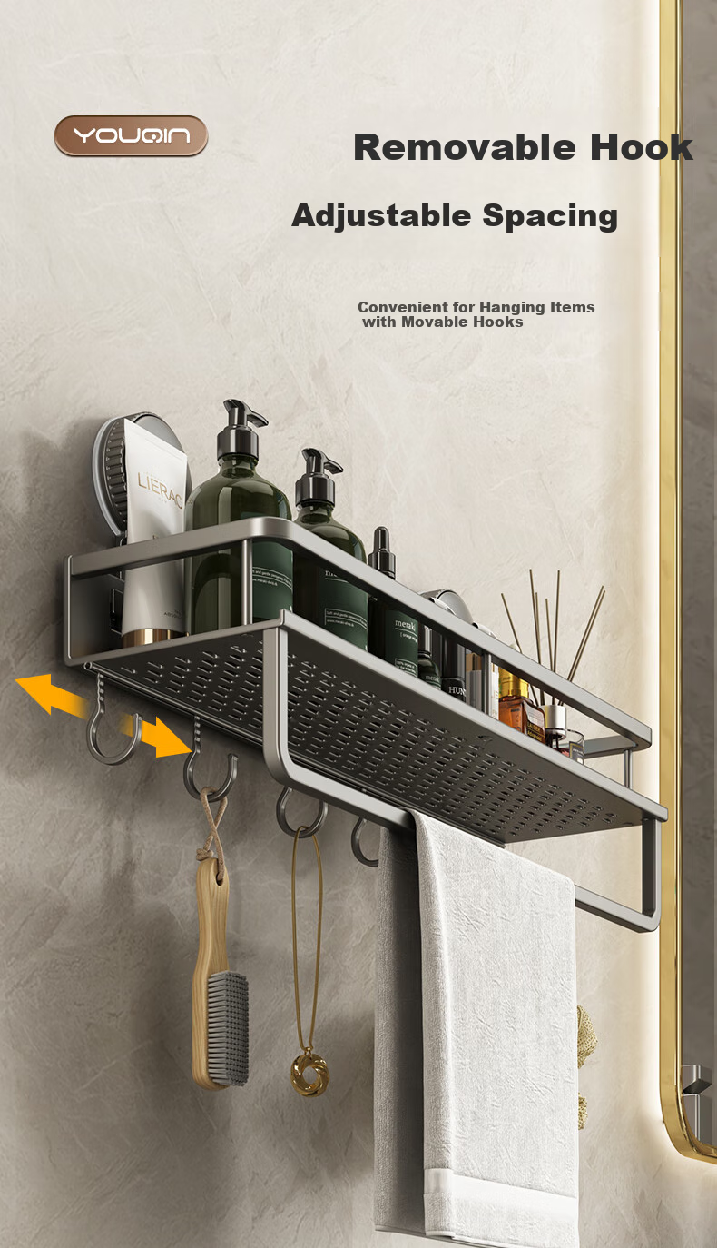 YOUQIN Suction Cup Bathroom Storage Rack, No Drilling Required, Wall-Mounted Toilet Shelf, Bathroom Vanity Organizer 5