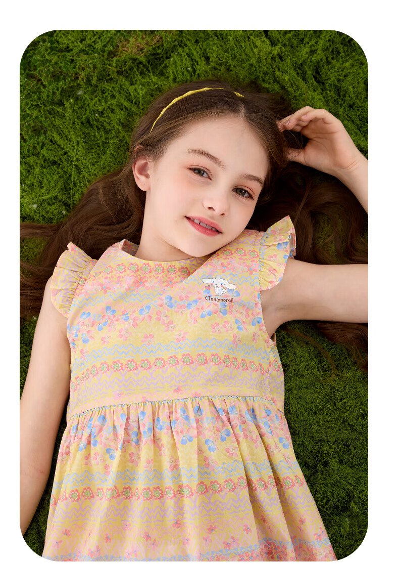 Hello Kitty Girls' Summer Dress, Stylish Children's Cotton Dress, Loose Floral Print for Older Girls, GG010 Yellow Orange, Size 170 7