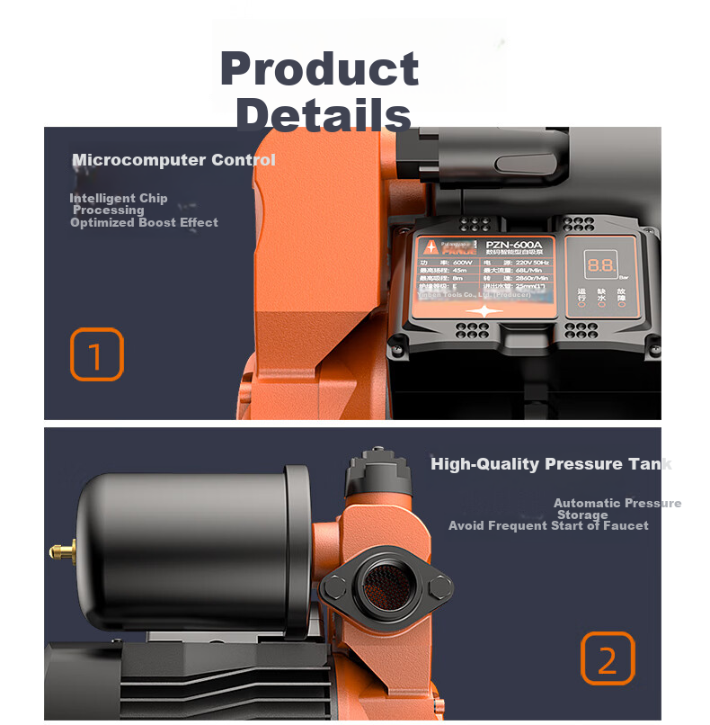 PUANGD Booster Pump, Household Self-Priming Pump, No Adjustment Required, Pressure Boosting Pump for Water Heater And Tap Water Pipeline, Fully Automatic Water Pump 15