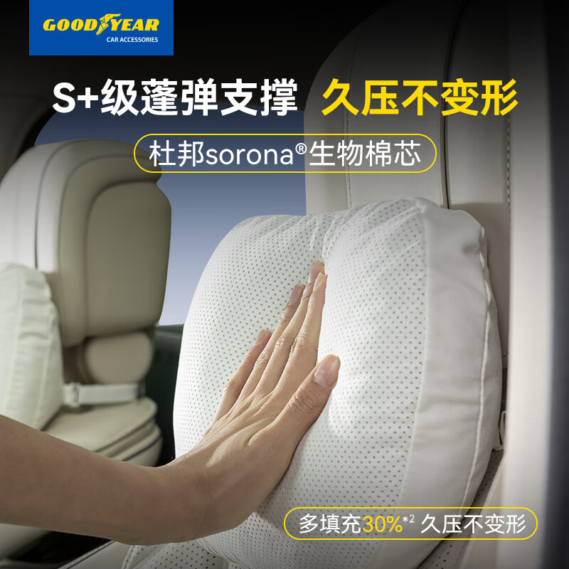 Goodyear Car Headrest Suitable for Tesla, Xiaomi, BYD Neck Pillow, Car Accessory, Neck Support Pillow, White
