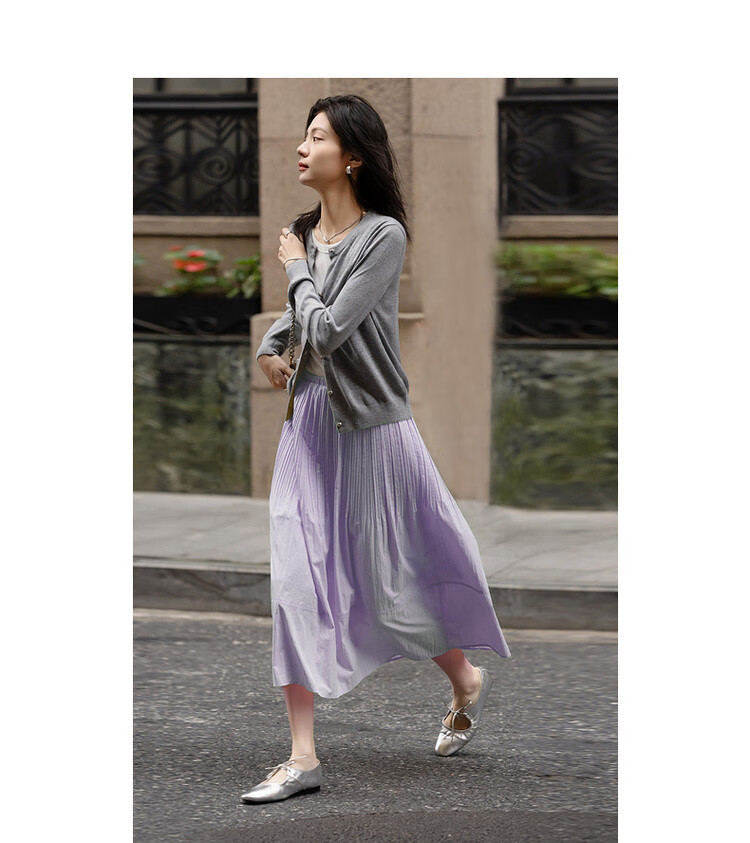 Dme [Lingdong Muxi] Spring French Cloud-Feel Cotton Elastic Waist Pleated A-Line Breathable Midi Skirt for Wome 11