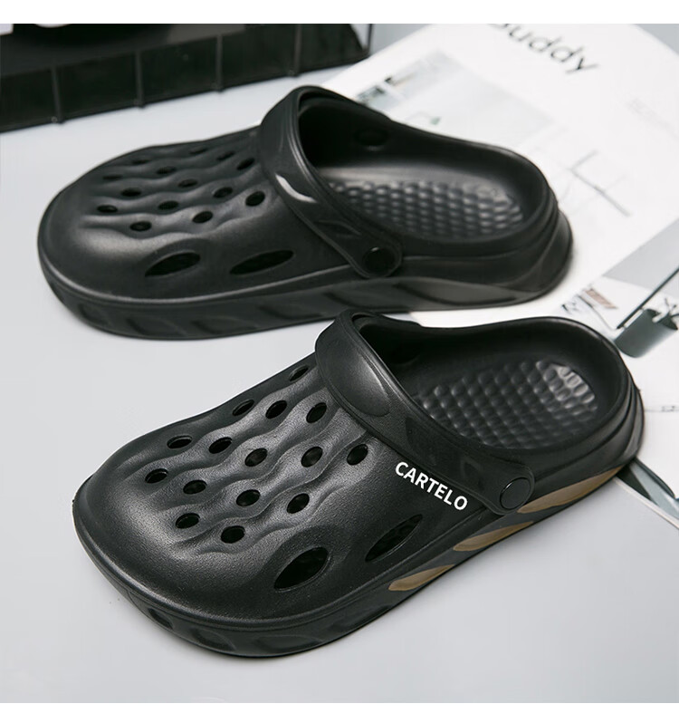 CARTELO Men's Perforated Shoes, Summer Outdoor Dual-Use Sandals, Closed-Toe Slippers, Soft-Soled Beach Sandals 23