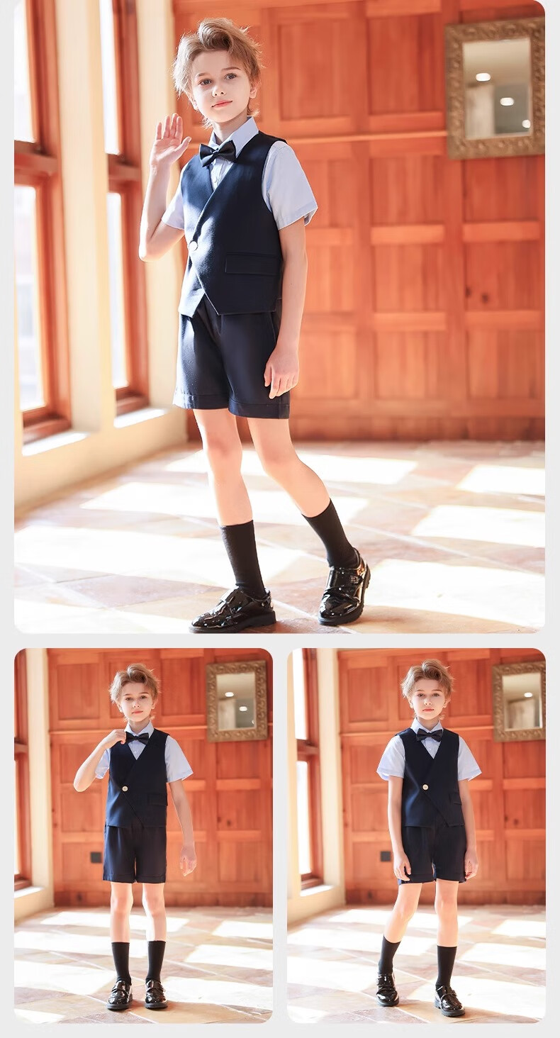 Yinuofang Children's Suit Set, Summer Style, Navy Blue, Flower Boy Suit, Piano Performance Host Flower Boy Formal Wear Suit 13
