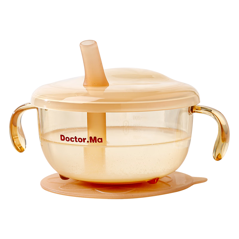 DOCTOR MA Baby Food Bowl with Straw for Infants to Drink Soup, Rice Paste Cup, PPSU Newborn Water Feeding Bowl with Suction Cup, Nano Color