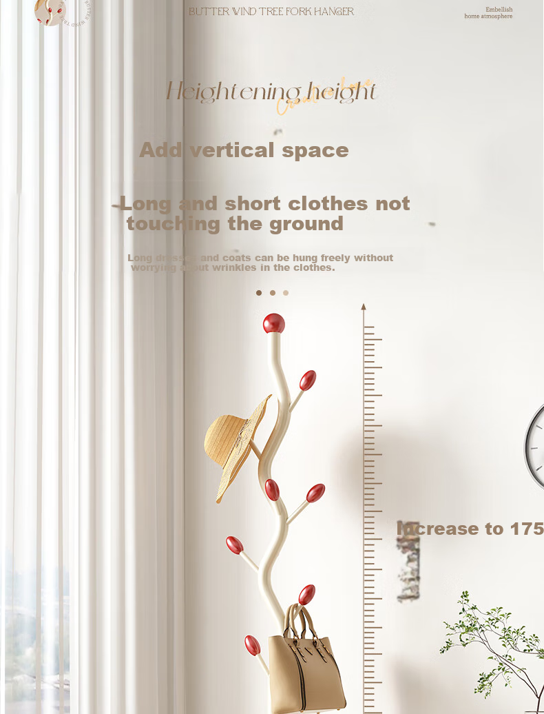 Shengnuoyilin Coat Rack Cream Style Bedroom Clothes Hanger, Entrance Hall Coat Stand, Fishbone Clothes Hanger, Floor-Standing Bag Rack, White And Gree 8