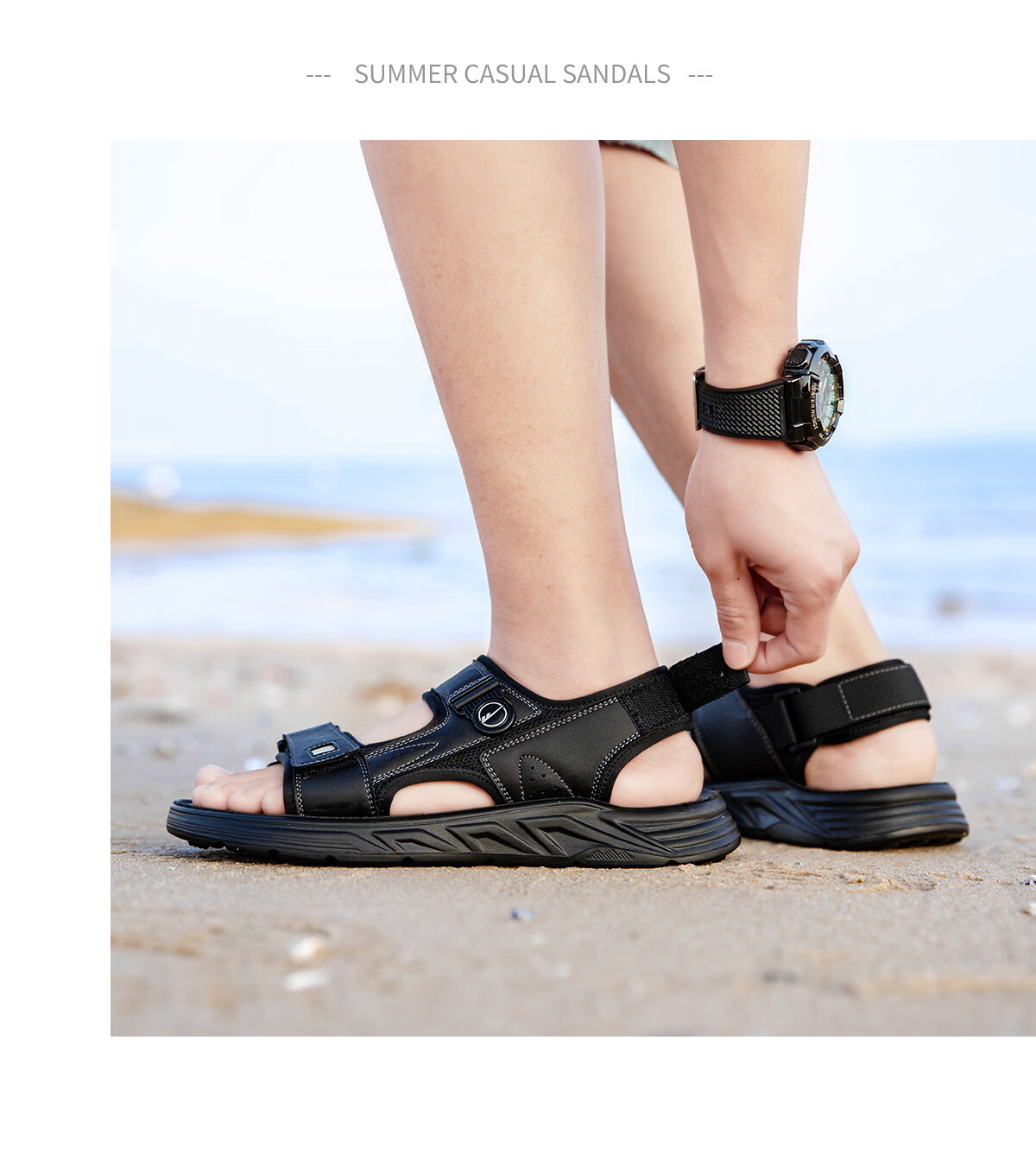 Warrior Men's Sandals Summer Breathable Versatile Thick-Soled Beach Shoes Fashion Sports Comfortable Casual Shoes Gray Black Size 41 17