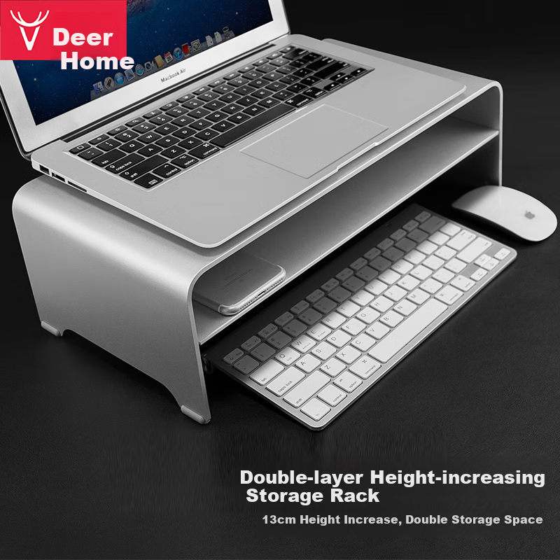 Luwei Monitor Riser Stand, Storage Rack Base, Laptop Stand, Aluminum Alloy Cooling Stand, Keyboard Organizer Shelf, Large Double-Layer Silver - 13cm High ZG1071