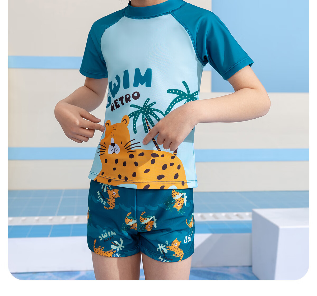 361° Children's Swimwear, Swimming Goggles And Swim Cap Set, Boys' Two-Piece Swimsuit, Quick-Drying Hot Spring Swimwear for Boys 7