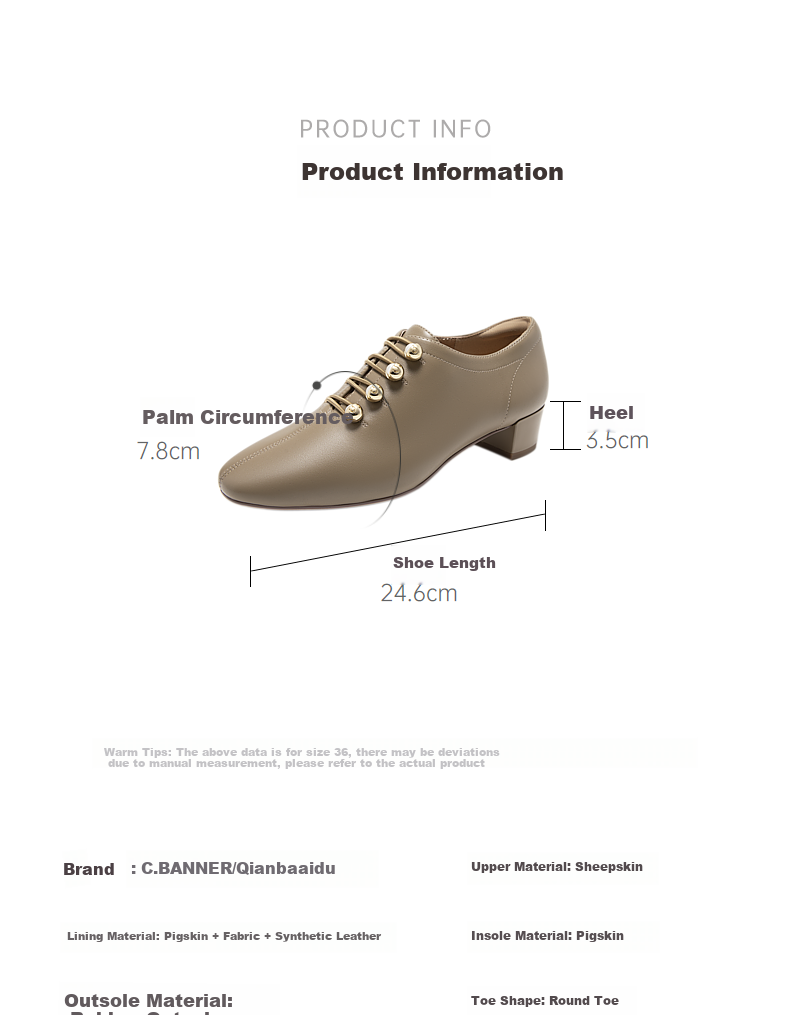 C.BANNER [Silent Series] Chunky Mid-Heel Deep-Mouth Fashion Women's Shoes A24482705 Khaki Color Size 35 1