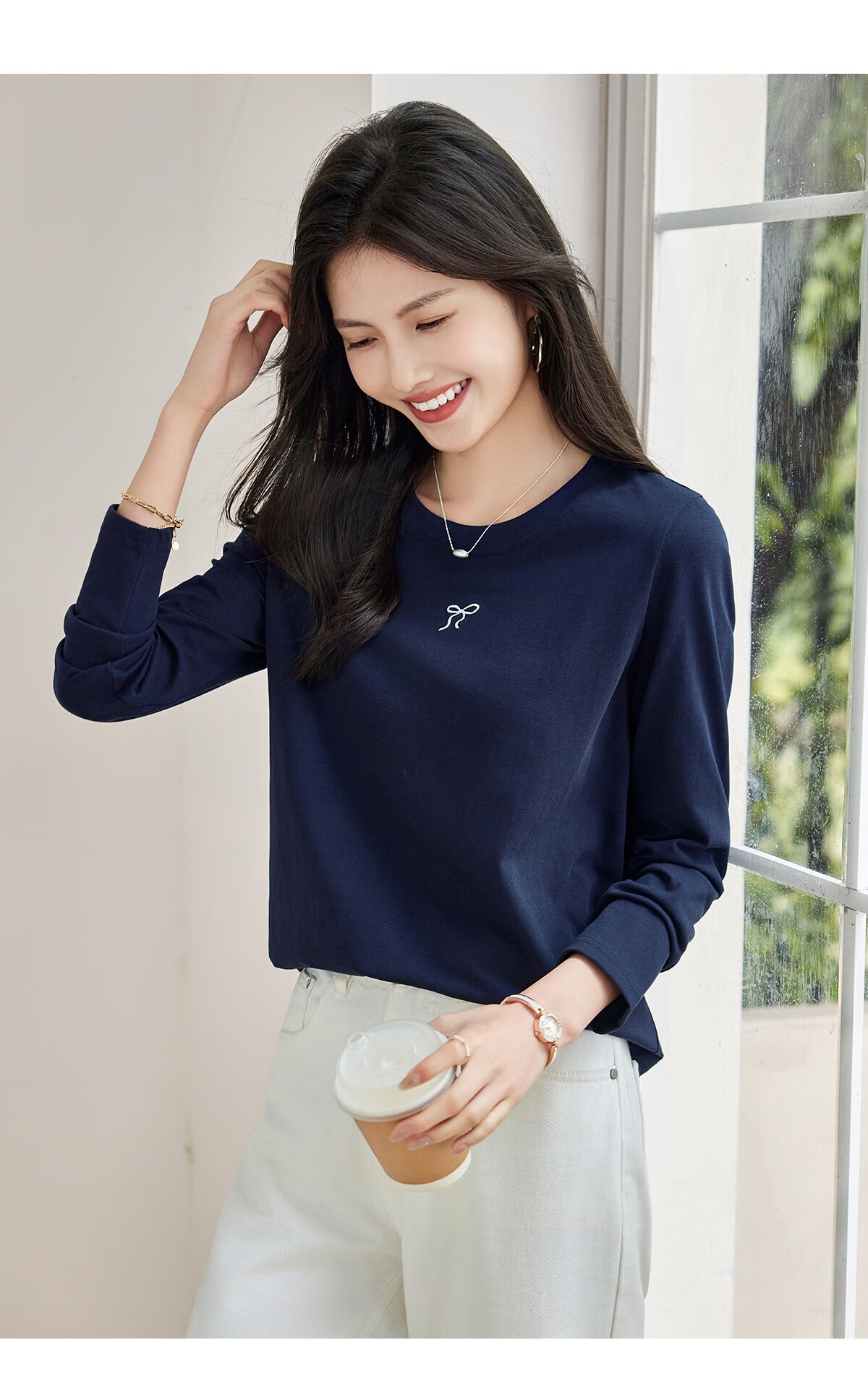 Taxiang Women's Short-Sleeve T-Shirt, Round Neck, Casual Versatile Embroidered Top, Ladies' T-Shirt, Simple Short-Sleeve Undershirt T143T1390 31