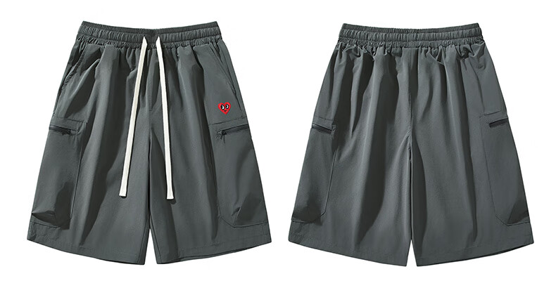 Charles Peach Heart Men's Summer Loose Casual Comfortable Breathable Drawstring Shorts with Large Pockets Black L 15