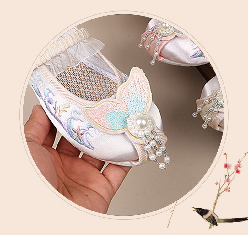 Romon Children's Embroidered Shoes Chinese Style Spring Autumn Tang Suit Performance Cloth Shoes Summer Hanfu Girls Shoes Pink Size 34 9
