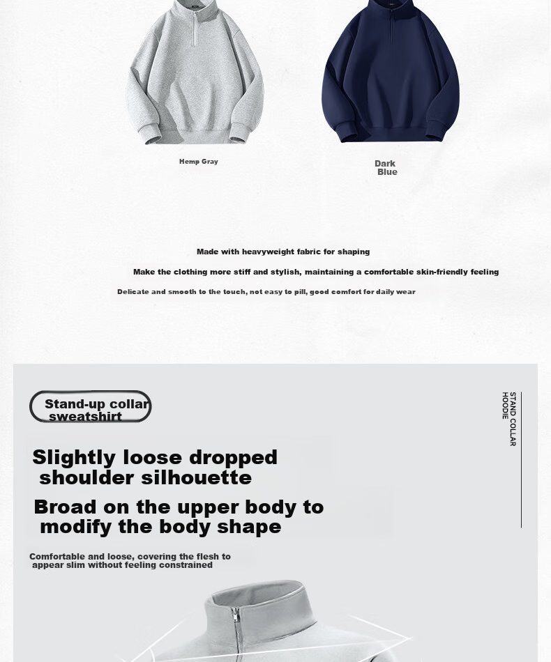 MINISO Half-Zip Sweatshirt for Men, Heavyweight Hard-Feel Spring New Style Men's Trendy Stand-Collar Loose Jacket, Light Beige, 3XL 3