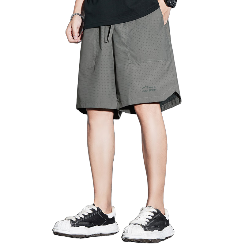 JEEP SPIRIT Men's Shorts, Ice Silk Quick-Dry Sports Summer Casual Pants, Loose-Fitting Knee-Length Shorts, Thin Mid-Length Trousers for Outdoor Wear