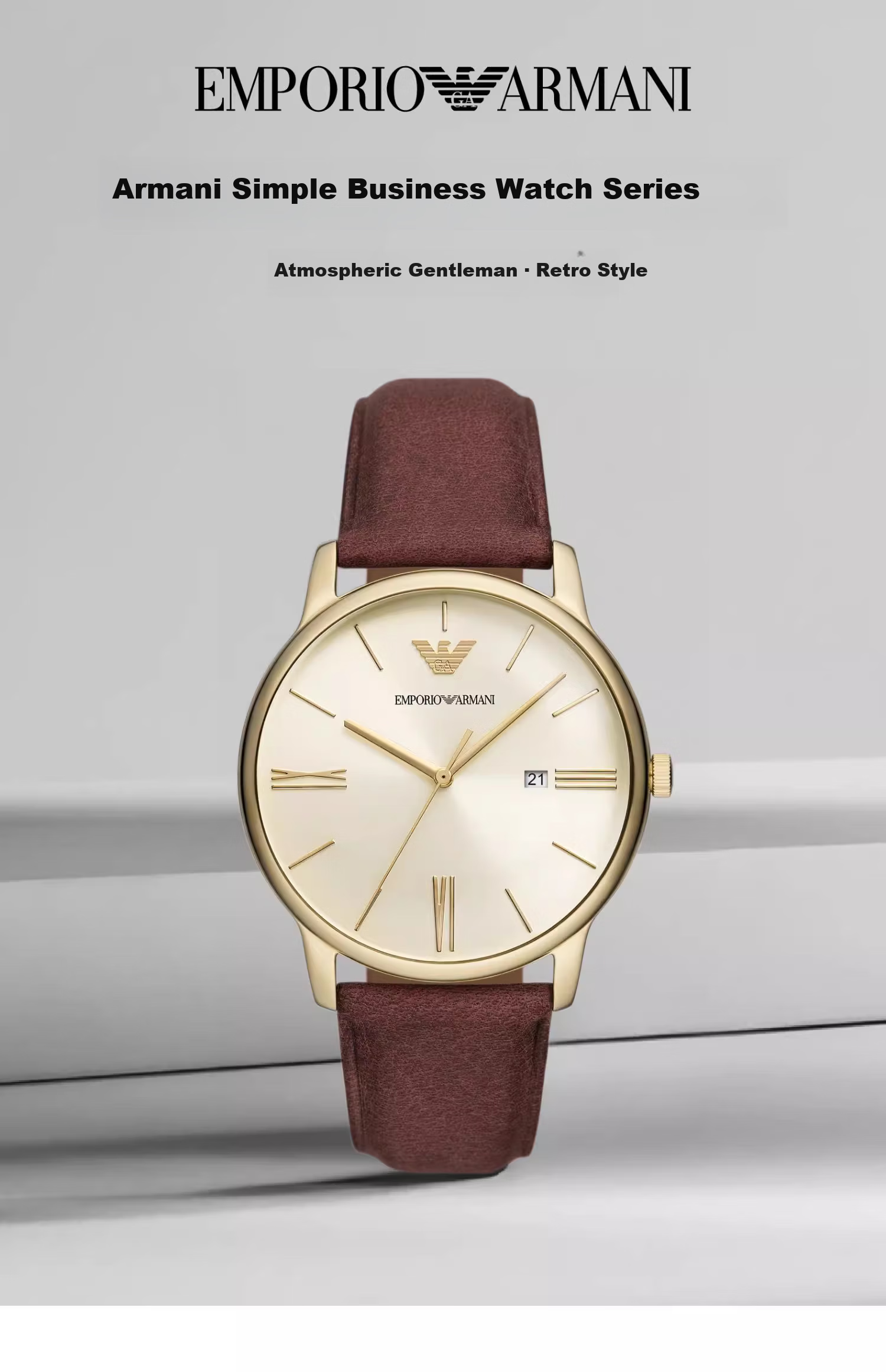 EMPORIO ARMANI Men's Watch, Simple Business Series, Brown Leather Strap Quartz Watch, Birthday Gift AR11610 1