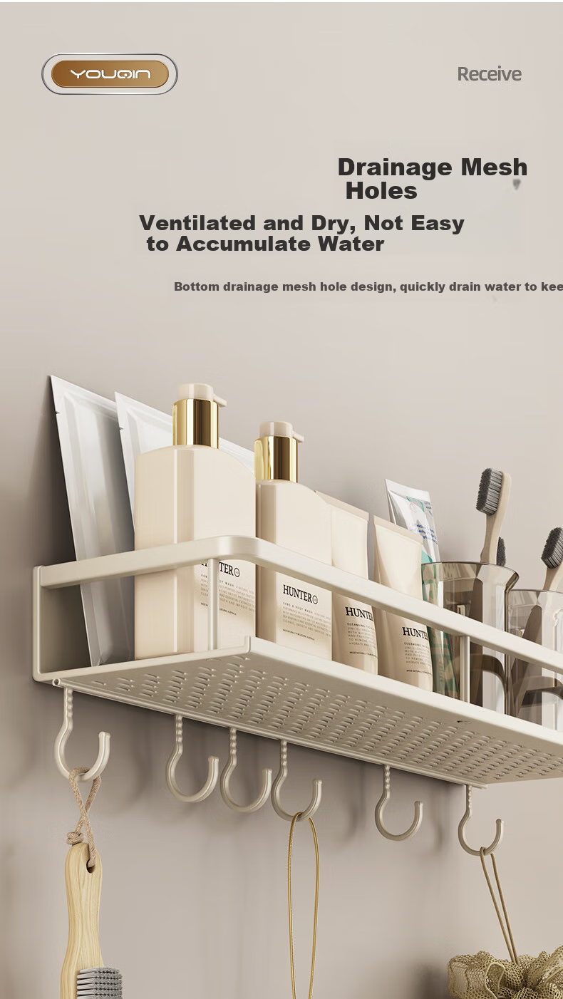 YOUQIN Bathroom Storage Rack, Transparent Wall-Mounted Toilet Organizer, Washbasin Shelf, Cream White, No Drilling Required, Storage Rack 6