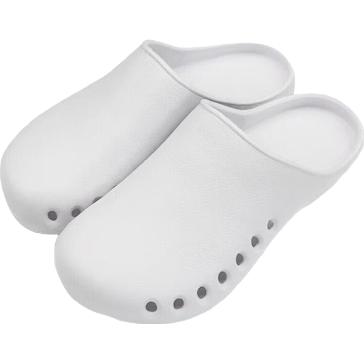 Pinzhide Surgical Shoes, Laboratory Perforated Shoes, Lightweight Non-Slip Work Slippers, Closed-Toe Breathable Odor-Resistant, White, Size 41-42