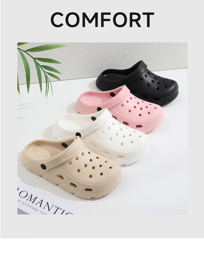 GUOLUOFEI Couple's Thick-Soled Squishy Perforated Shoes for Men And Women, Summer Closed-Toe Slippers, Outdoor Non-Slip Beach Sandals, White, Size 38-39 1