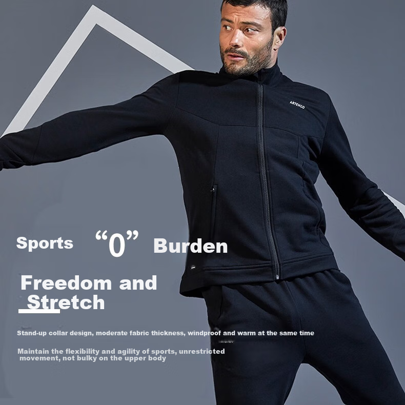 DECATHLON Men's Sports Jacket, Running Fitness Long-Sleeve Stand-Collar Sweatshirt, Warm Breathable Coat - Black And Gray XL-2714807 4