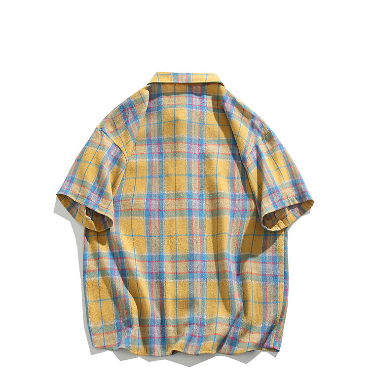 CLOR American Retro Lapel Plaid Shirt for Men, Spring And Summer Style, Loose Casual Trendy Short Sleeve CLCX05 Green 4XL 7