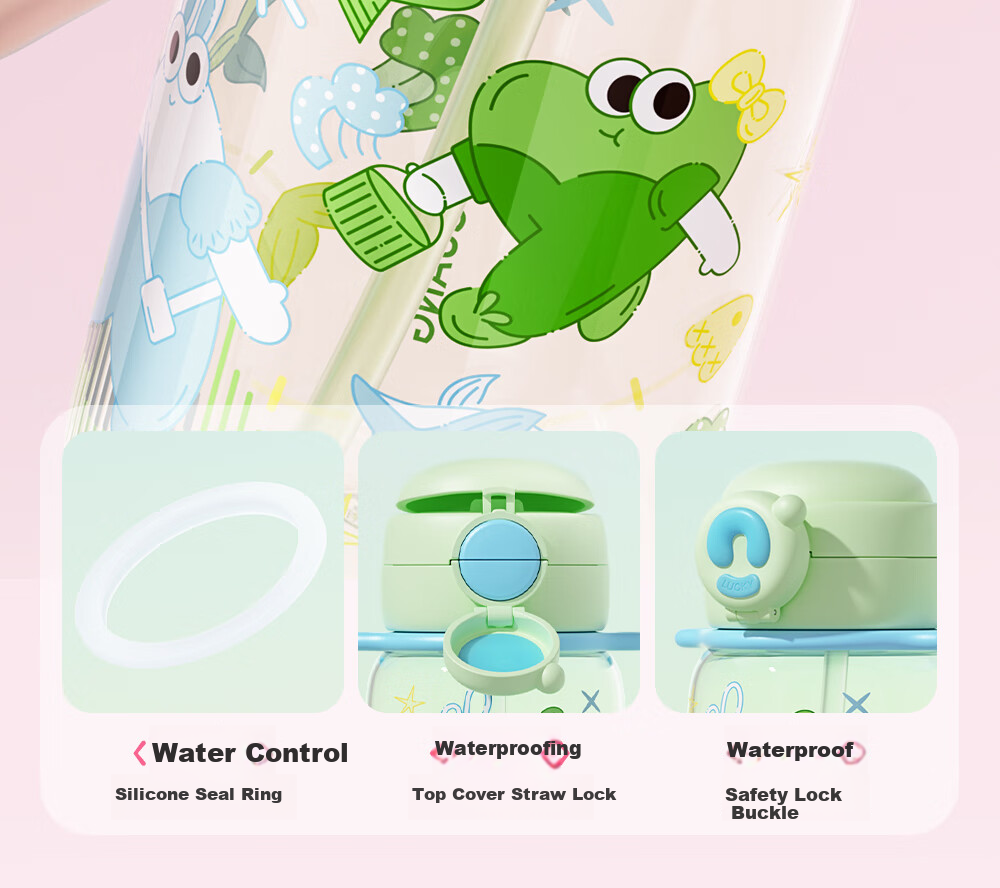 Fuguang Children's Water Bottle with Dual Drinking Straws, Stylish Tritan Plastic Cup for Female College Students, Large Capacity 600ml 9