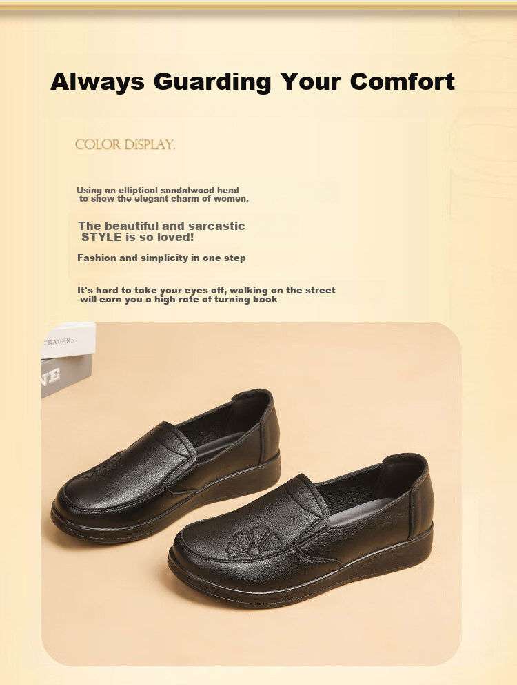 EGCHI Mom Shoes, Casual Top-Grain Leather, Soft-Soled Flats, Non-Slip Flat Walking Shoes, H2167, Black, Size 36 4