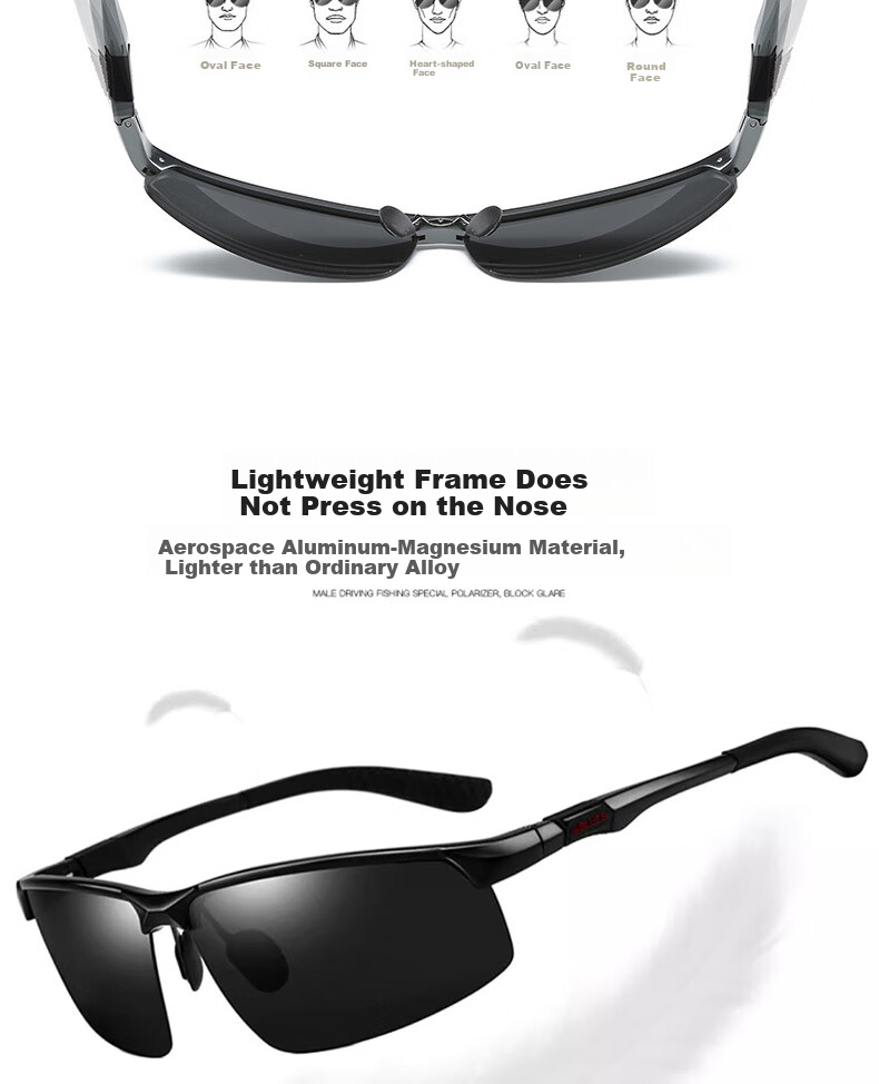 Boshide Driving Glasses, Fishing Goggles, Polarized Sunglasses, Men's Outdoor Cycling Driving Glasses, Black Frame 9