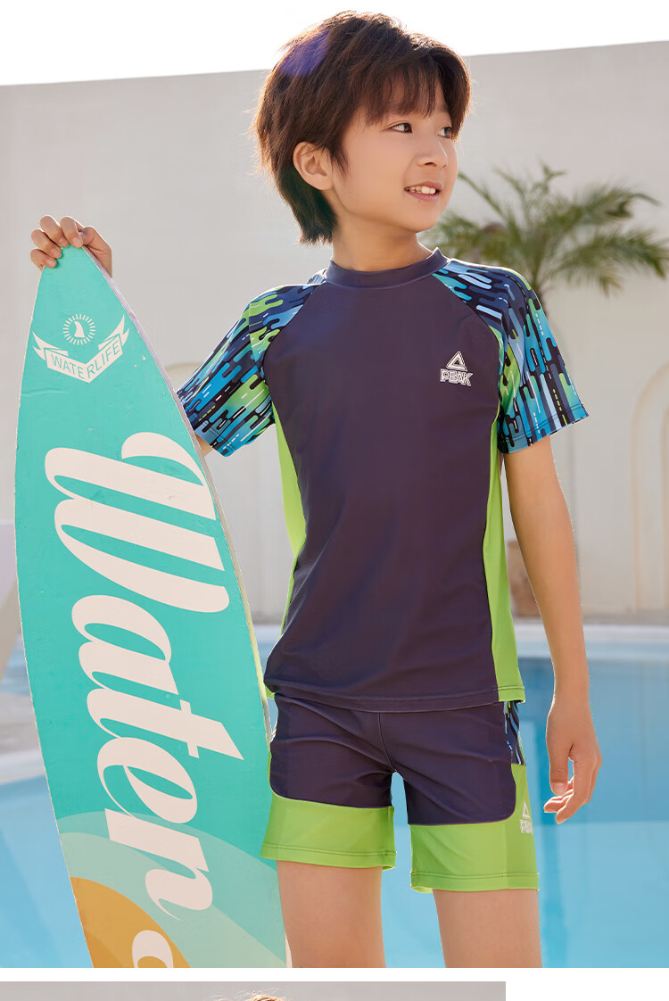 Peak Kids Boys Swimwear Boys Two-Piece Swimsuit Gray Black Size 150 4