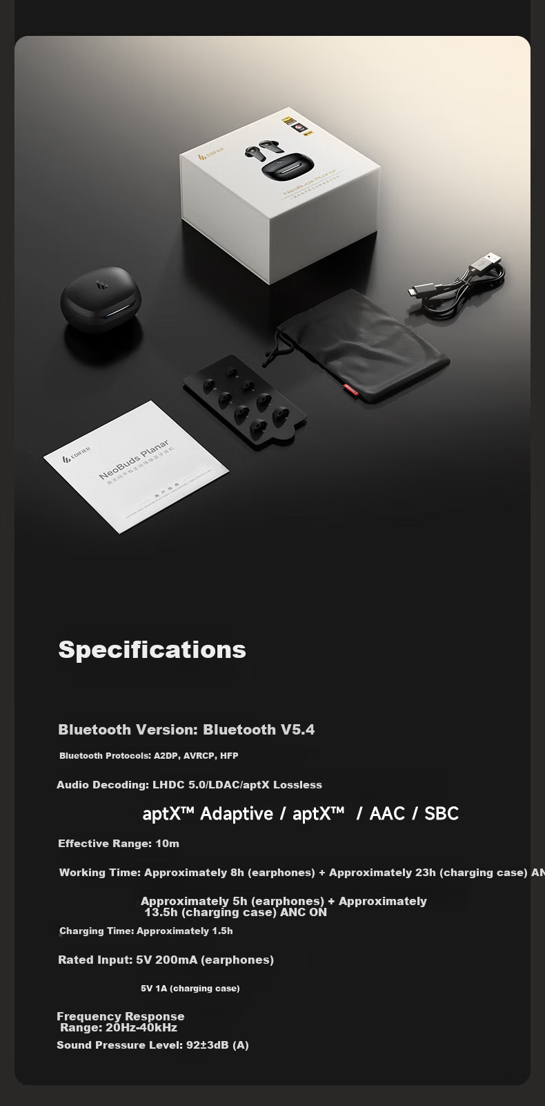 EDIFIER [Digital Multi-Year Recommendation] NeoBuds Planar True Wireless Active Noise Cancelling Bluetooth Earphones, Compatible with Apple, Huawei, Xiaomi, OPPO Phones 15