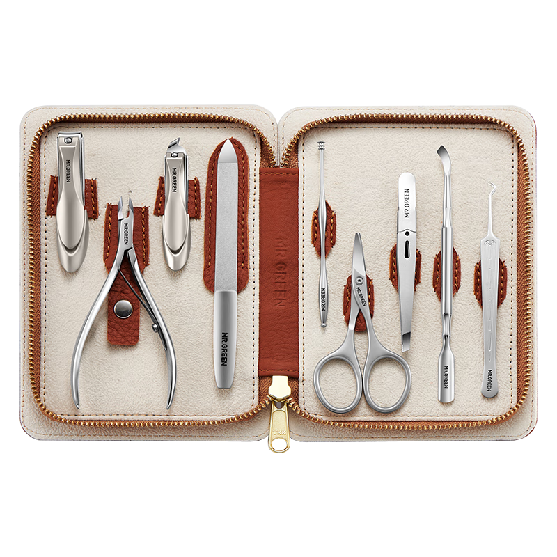 MR.GREEN German Anti-Splash Nail Clipper Set, Imported Genuine Leather Gift Tools, Nail Clippers, Nail Files, Eagle Beak Pliers, Ear Pick, Eyebrow Tweezers, Nose Hair Trimmer, Imported Stainless Steel Men's Gift Box, 9-Piece Set Mr-8020