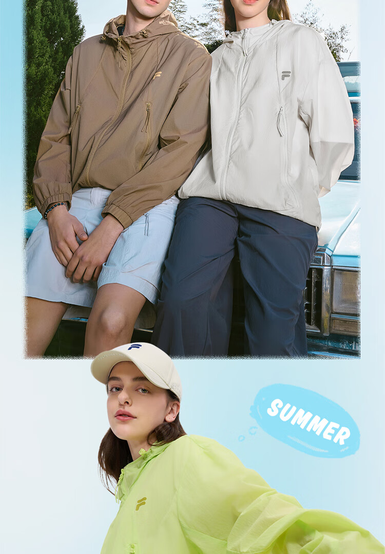 FILAFUSION FILA Trendy Couple's Woven Jacket, Summer Loose Sun Protection Hooded Top 15