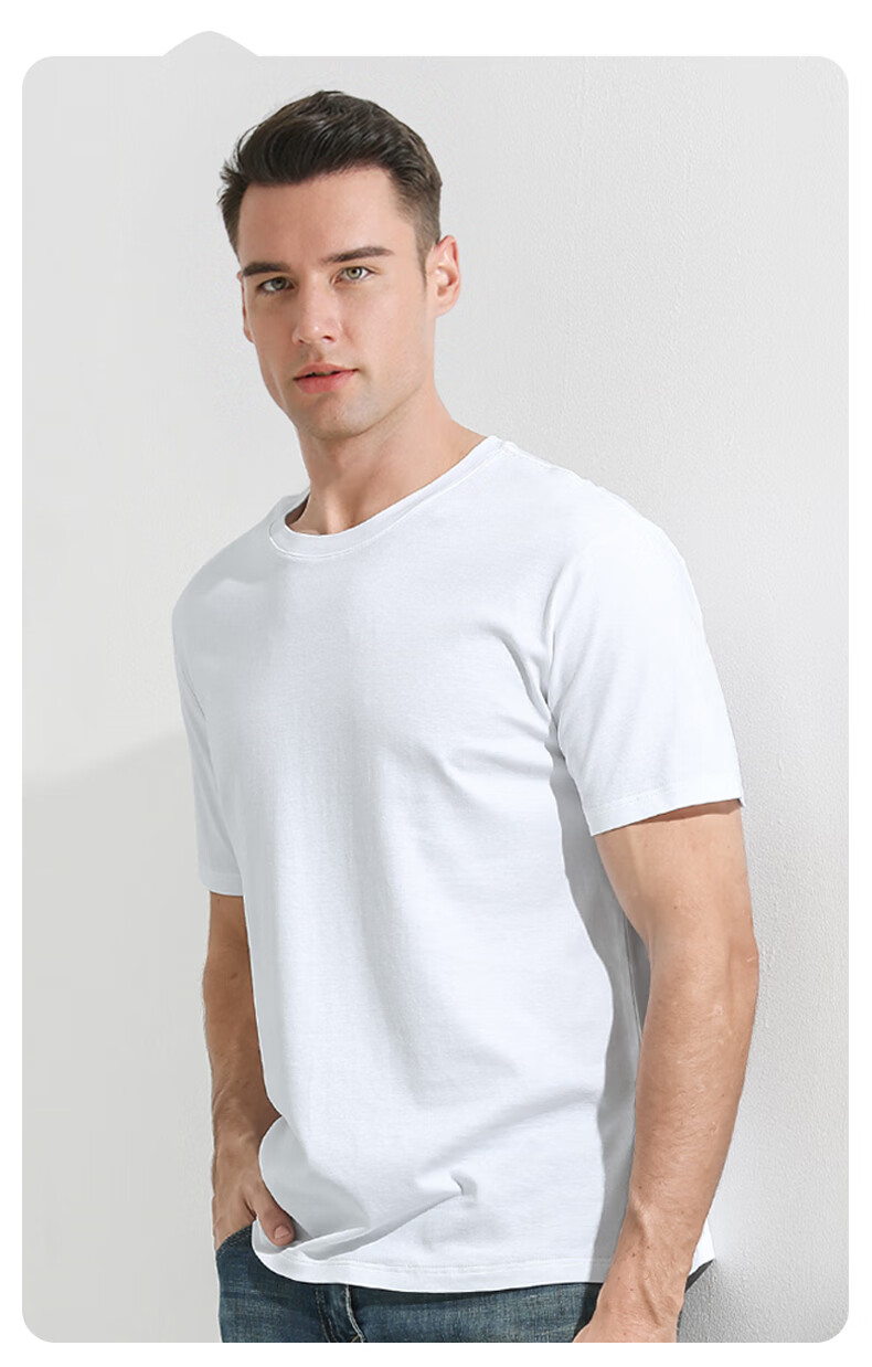 Mengyangwang Short Sleeve T-Shirt Men Xinjiang Cotton Men's Base Shirt 5A Antibacterial Crew Neck White Small T-Shirt Wearable Gray L 2