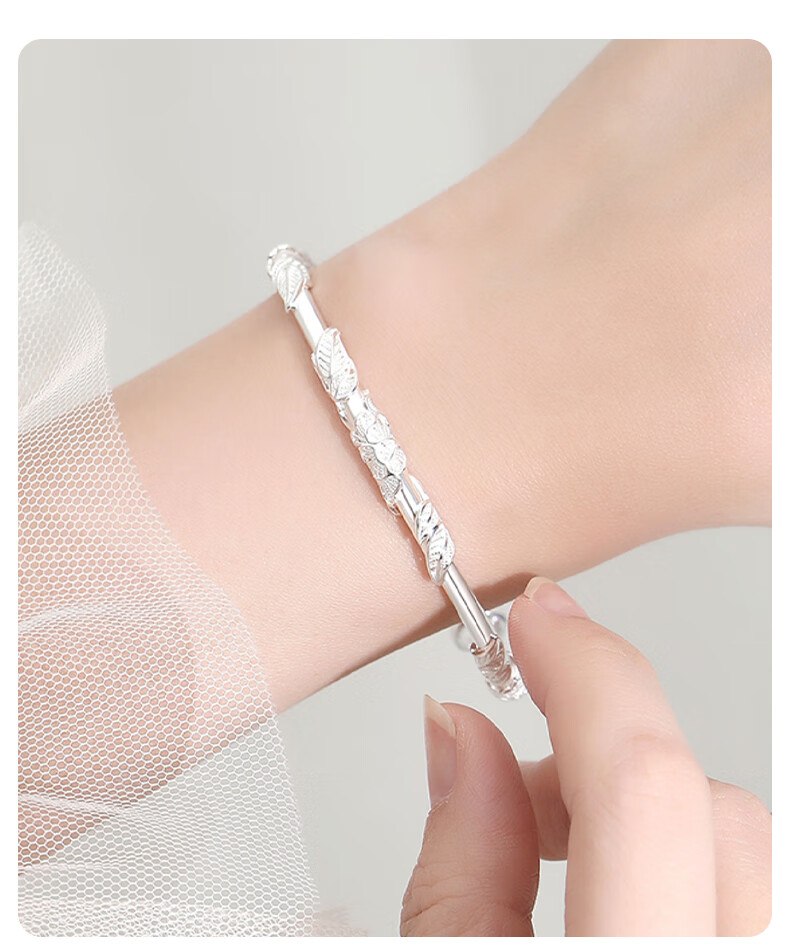 Zhoubaifu Floral Bangle Bracelet for Women, Solid Silver Plated Bracelet, Birthday Gift for Girlfriend on May 20 And Valentine's Day 11