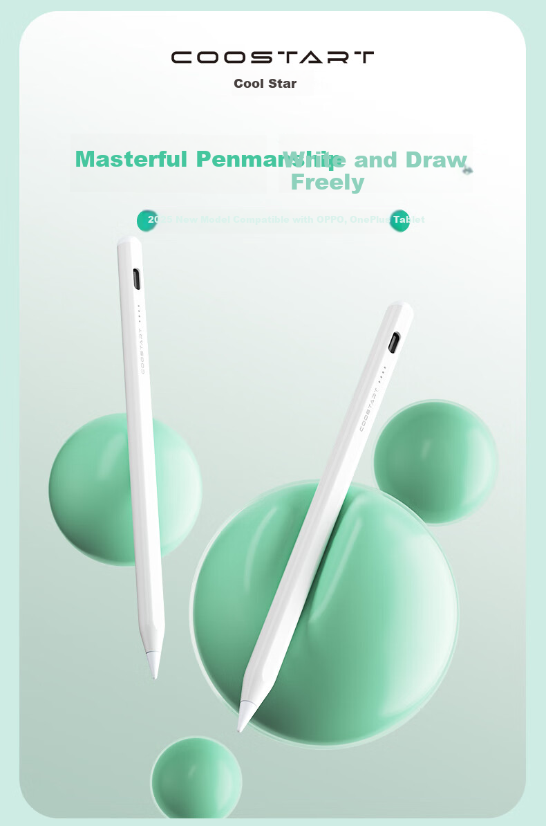 COOLSTART Compatible with OPPO Pad SE/2/3/4 Pro/5/Air, Stylus Pen, Touchscreen Pen, Capacitive Pen, Magnetic Storage, Waterproof, Rechargeable, Universal Replacement for OPPO Oneplus Tablet 1