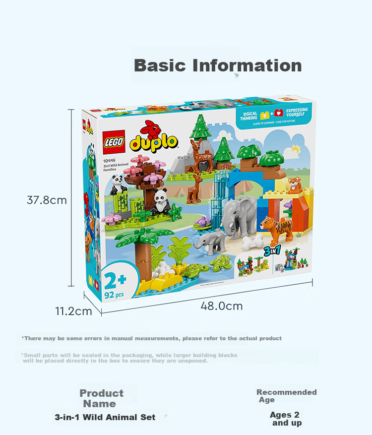 LEGO Building Blocks, 10446 Three-In Wildlife Collection, Toys for Boys And Girls, Children's Birthday Gift, Large Bricks 10