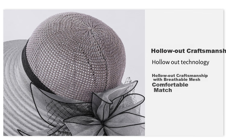GLO-STORY Organza Women's Sun Protection Hat Lace Pearl Elegant Breathable Straw Top Fisherman Hat for Outings 5