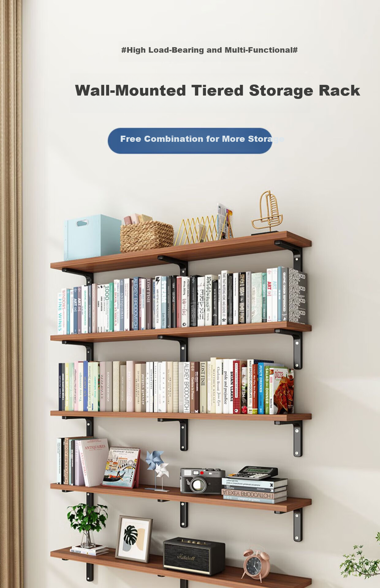 Anerya Wall Shelf, Wall-Mounted Storage Rack, Dormitory Wooden Wall-Mounted Bookshelf, Partition Shelf, Storage Rack, 7 1