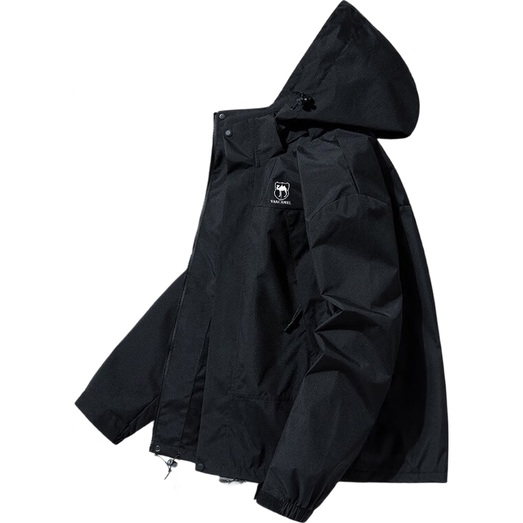 VANCAMEL Jacket for Men, Casual Sports Outdoor Windbreaker, American Street Style for Men And Women, Outerwear Coat, Black, Size L