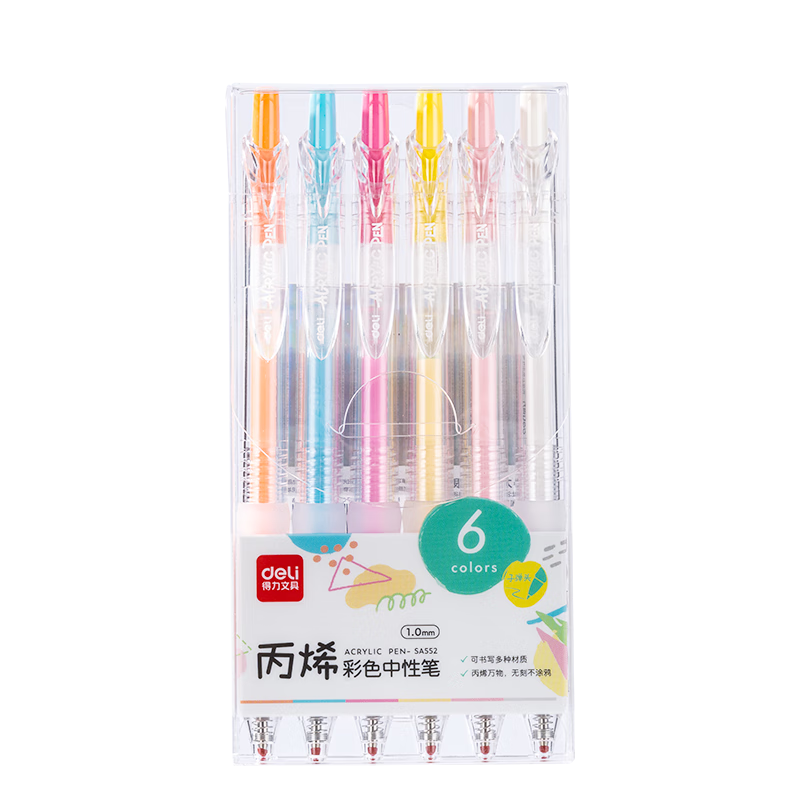 Deli Acrylic Color Gel Pen Marker Ins Style Painting Pen for Primary and Secondary Students DIY Acrylic Paint Layerable Color Markers 6pcs/Box SA552