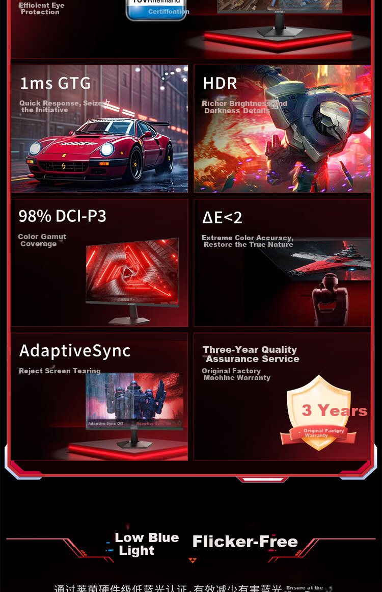 AMZFAST 24.5-Inch 2K 320Hz High Refresh Rate Gaming Monitor, FastIPS Hardware Low Blue Light 1ms HDR400 Height Adjustable Rotating Computer Screen, Fengrui S25F6 4