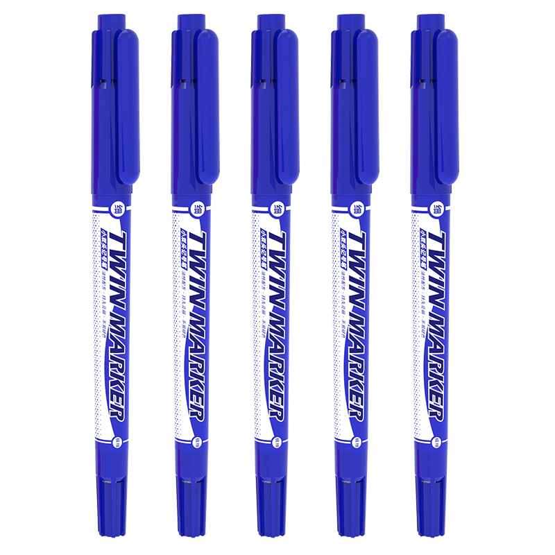M&G Blue Double-Ended Fine And Thick Logistics Marker Pen, Waterproof Marker Oil-Based Pen, Children's Student Outlining Pen, Office Supplies 12 Pieces XPMV7403
