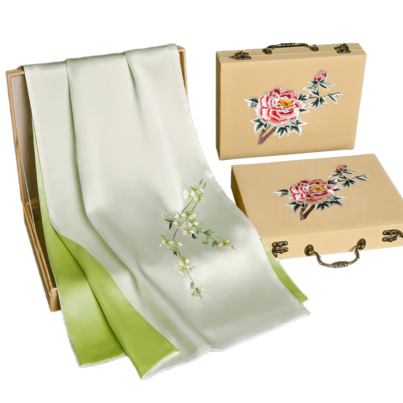 Hangsilu Suzhou Embroidery Silk Scarf for Women, High-Quality Mulberry Silk Scarf with Exquisite Embroidery, Gift Box for Holidays, Birthday Present for Mom And Elders