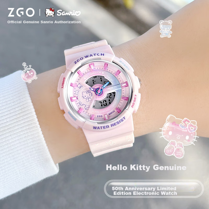 Детские электронные часы ZGO Sanrio, водонепроницаемые, с будильником и подсветкой, для школьников, подарок на Новый год