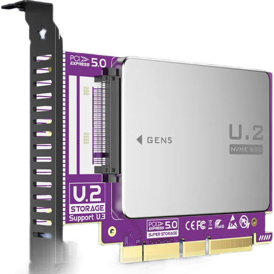 JEYI PCIe to U.2 128Gbps Full-Speed PCIe 5.0 Expansion Card Full-Height Bracket X4/X8/X16 Compatible with PCIe 4.0/3.0 SSD Adapter Card