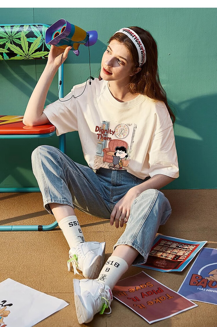 TonLion 2025 Summer Women's Crew Neck Short Sleeve T-Shirt [Snoopy Collaboration Edition] 8