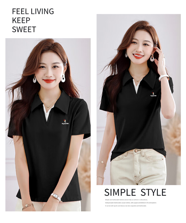 TUCANO Women's Short Sleeve T-Shirt Summer New V-Neck Polo Shirt Pure Cotton Slim Fit Sports Casual Top Purple Red M 16