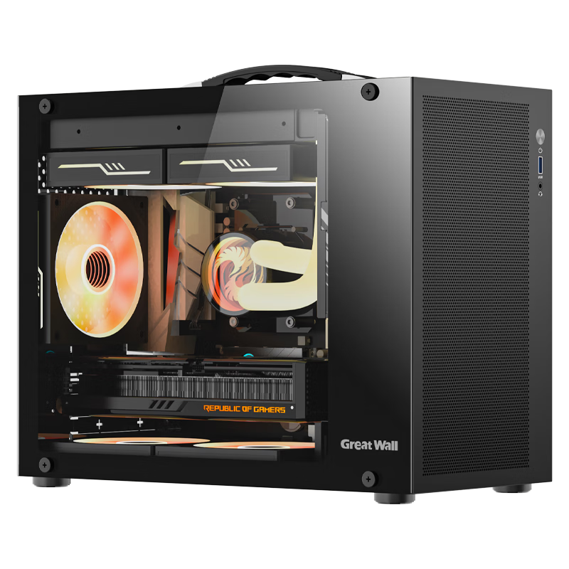 Great Wall Meiyin M5 Black Computer Case (Aluminum-Plated Handle/metal Panel/glass Side Panel/MATX Motherboard/5 Fan Positions/USB3.0/240mm Water Cooling/50-80 GPU)